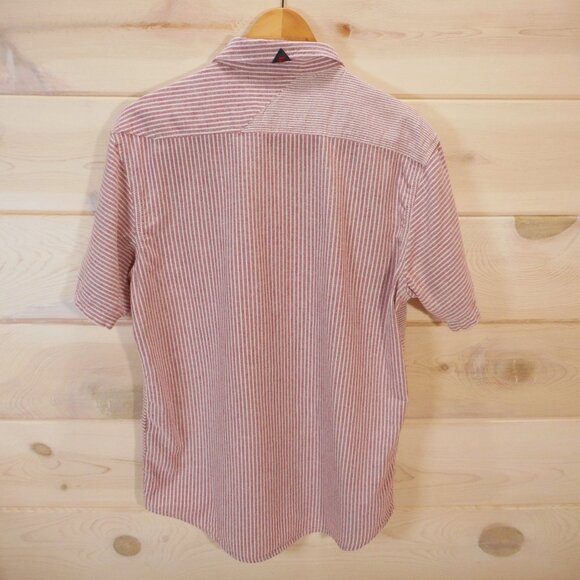 Split Co Men's size L Short Sleeve Button-up Shirt Casual Striped Flap Pockets - Picture 3 of 10